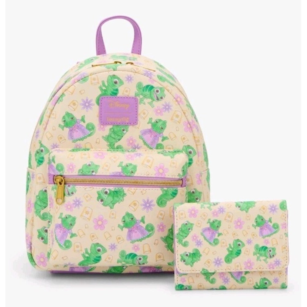 Loungefly Disney Tangled Pascal Floral Mini Backpack and Matching Wallet NWT